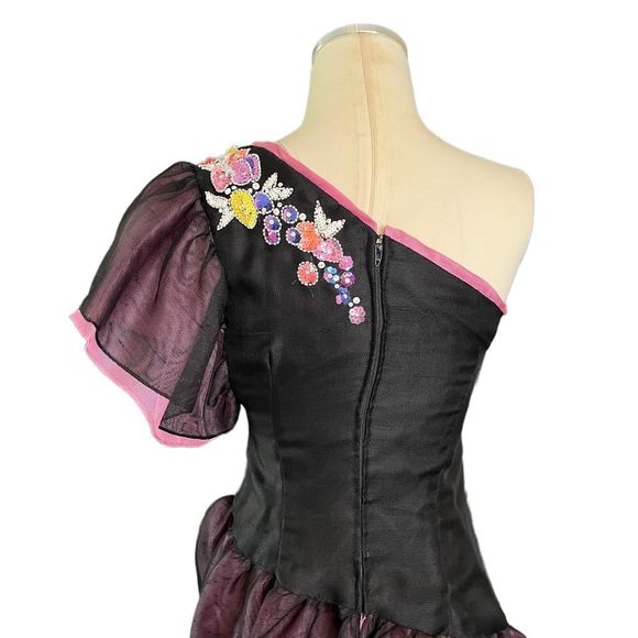 RARE Vintage Bob MACKIE One Shoulder Floral Beaded Tulip Drs 4/6 - Picture 12 of 16